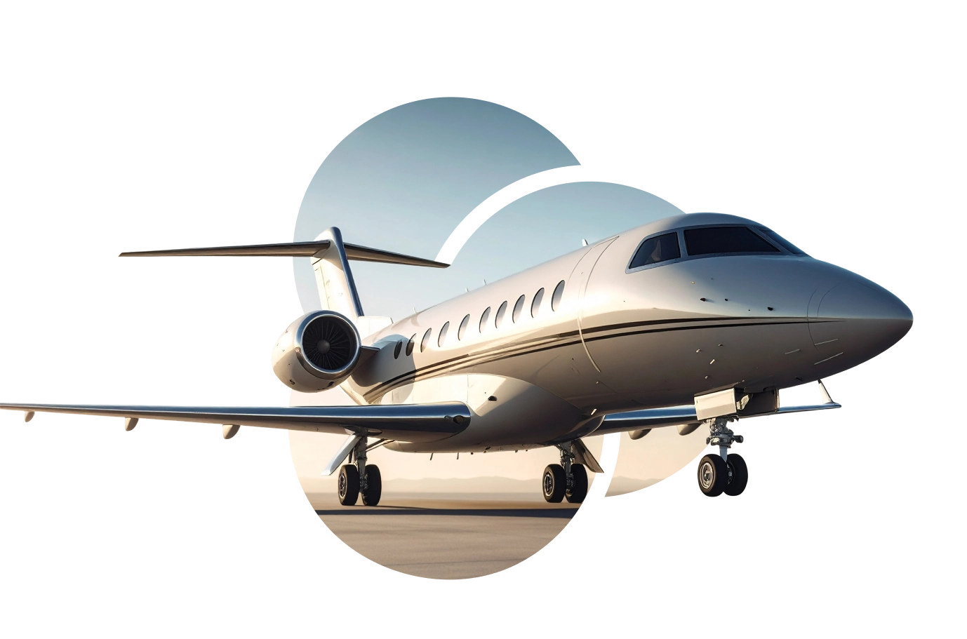 Private jet on the runway with a clear sky background, showcasing luxury air travel.