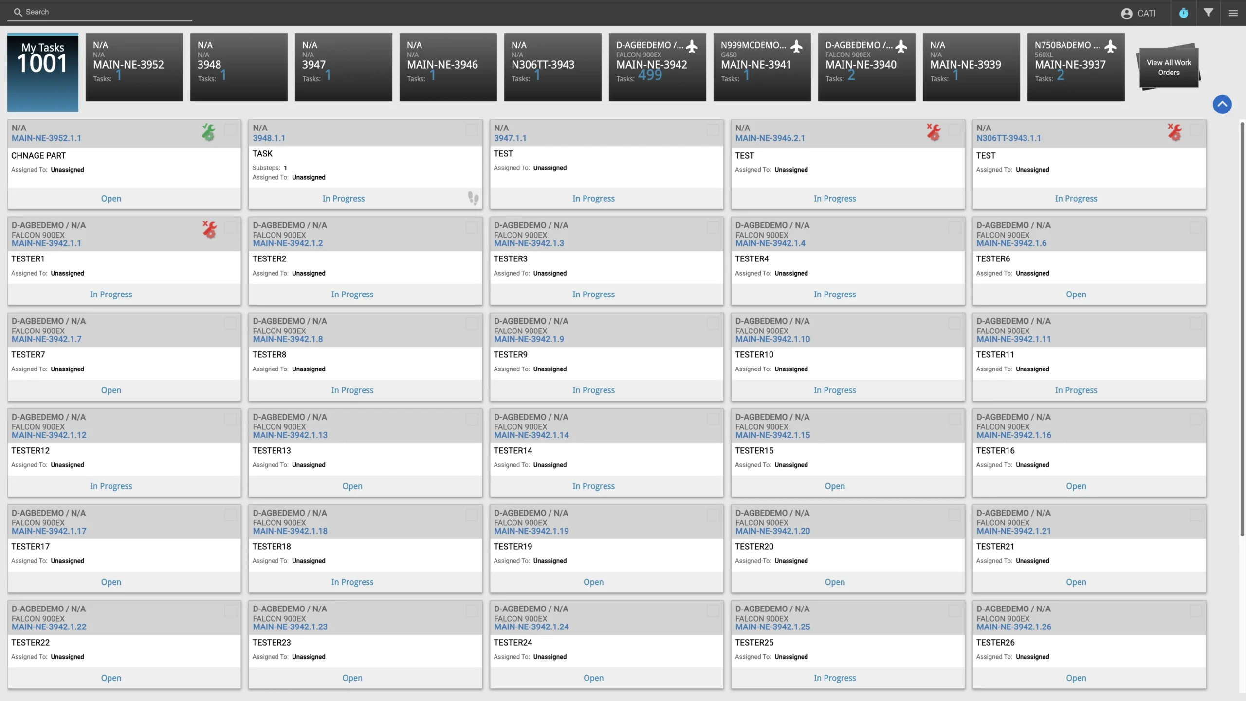 Dashboard displaying task management system with multiple assignments and their status