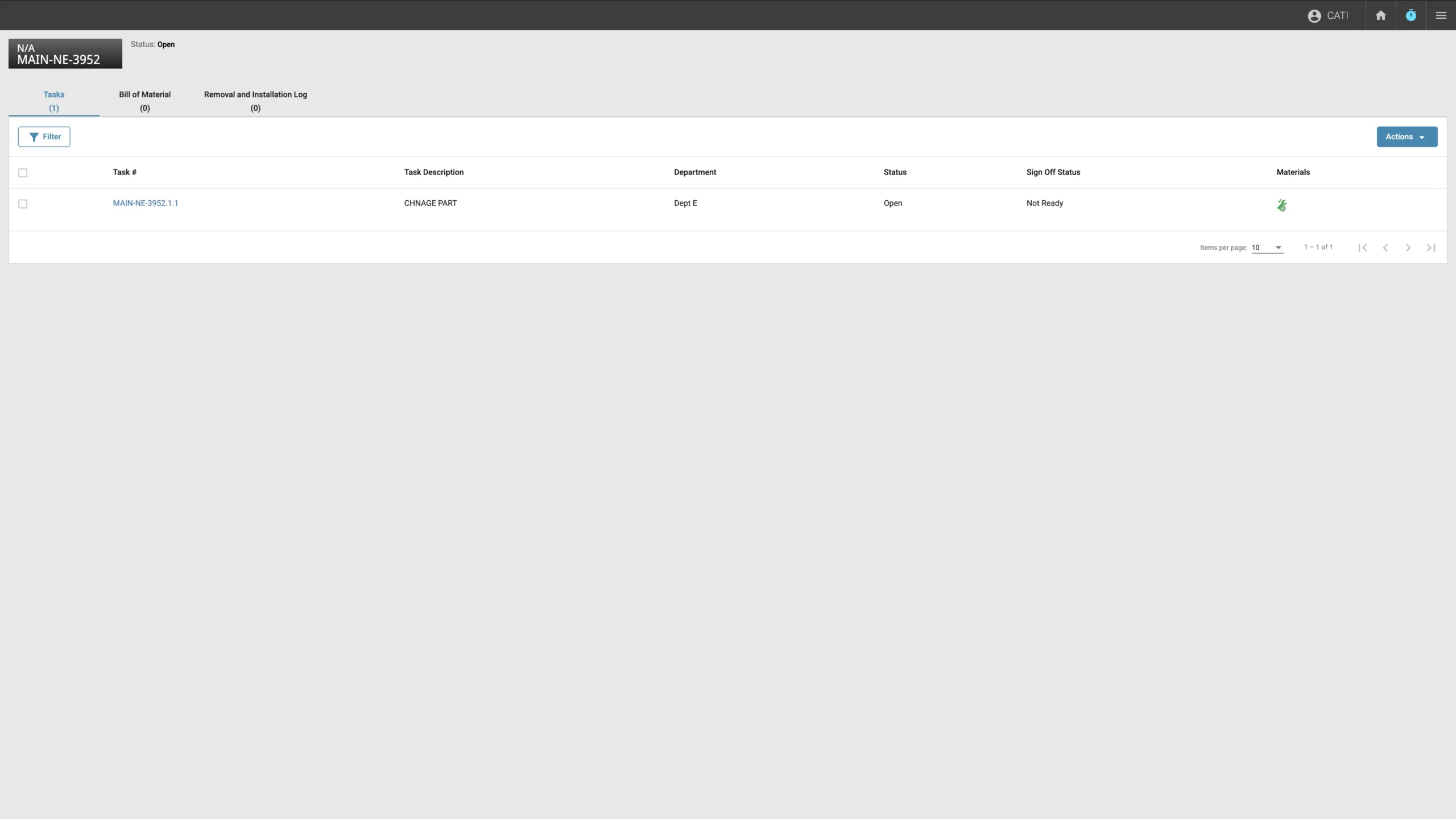 Task management dashboard with task details, status, and department tabs visible